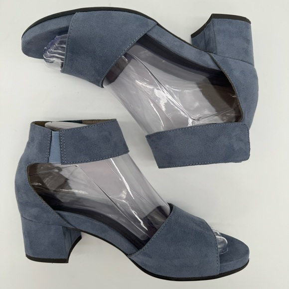 Jana Slate Blue Suede Block Heel Open Toe Ankle Strap Heels Size EU 37 H - Picture 7 of 13